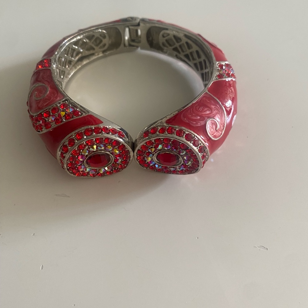 Elegant Red and Silver Bangle Bracelet
